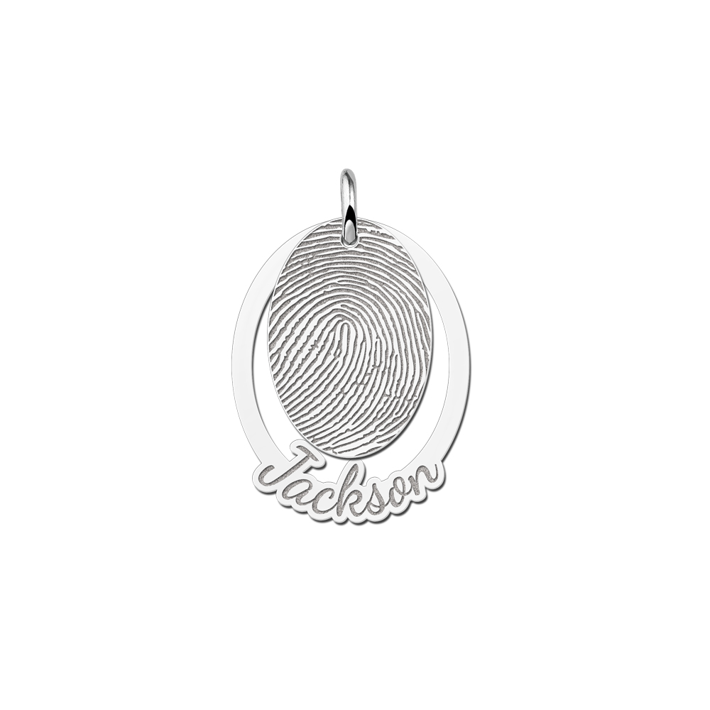 Silver two-piece fingerprint pendant oval