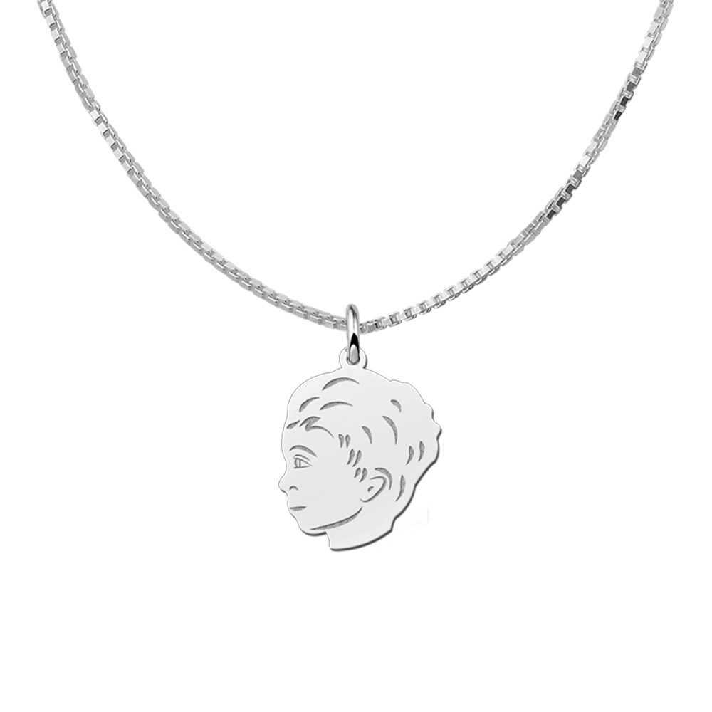 Silver boy child head pendant with back engraving