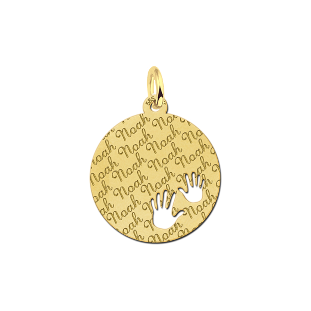 Fully Engraved Gold Disc Necklace with Baby Feet