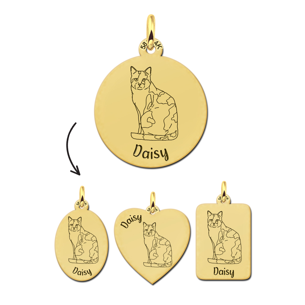 Gold pendant with cat Calico cat