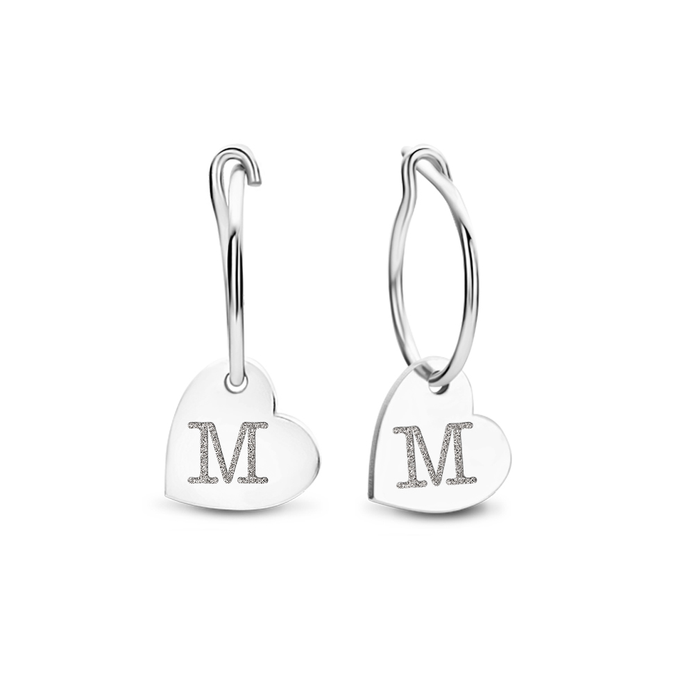 Silver earrings with heart pendant and initials