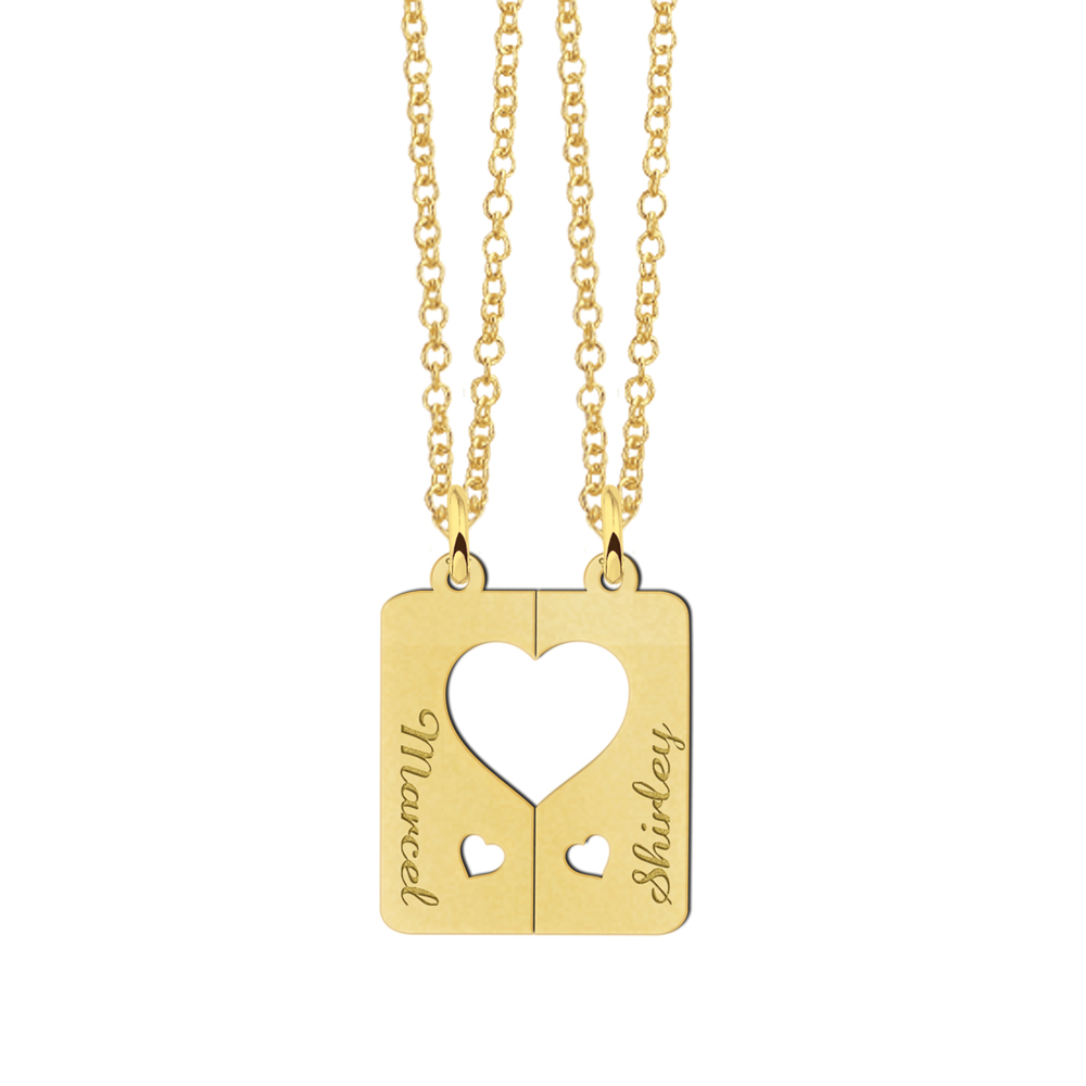 Gold plated breakable heart pendants with names