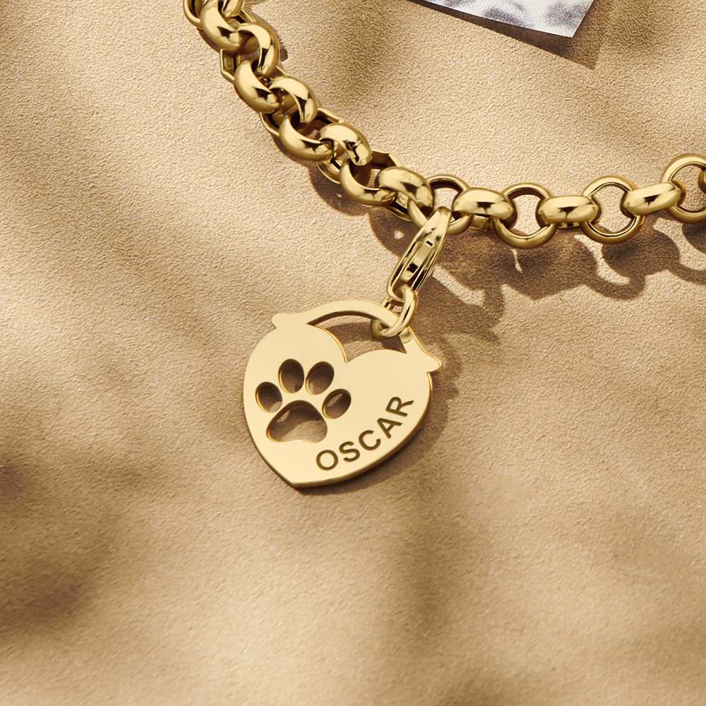 Gold Animal Charm, Heart Paw