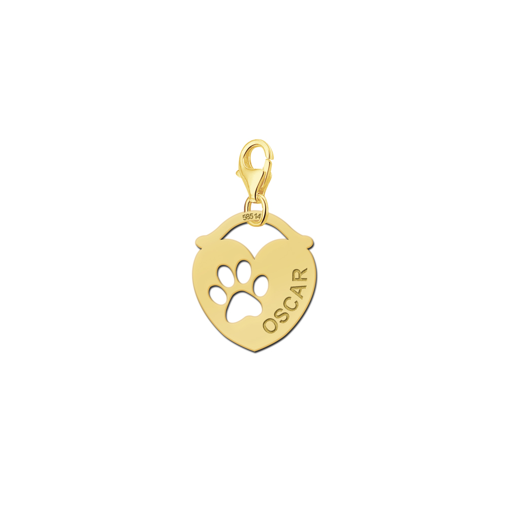 Gold Animal Charm, Heart Paw