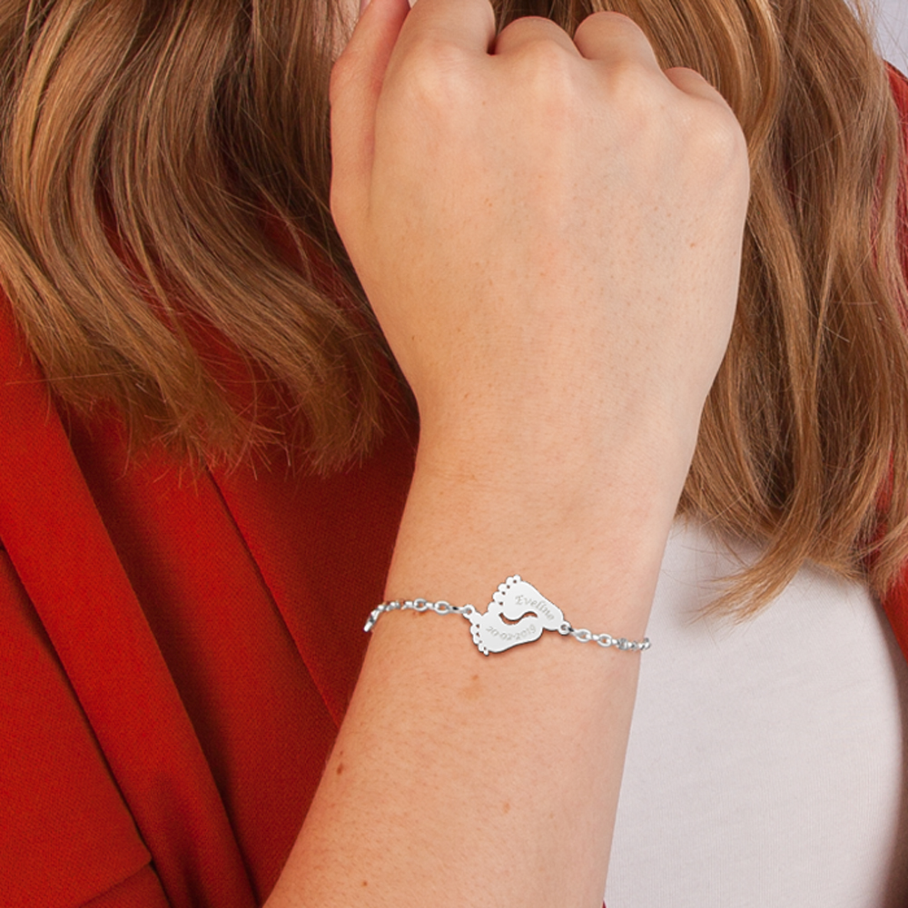 Silver personalised bracelet with baby feet