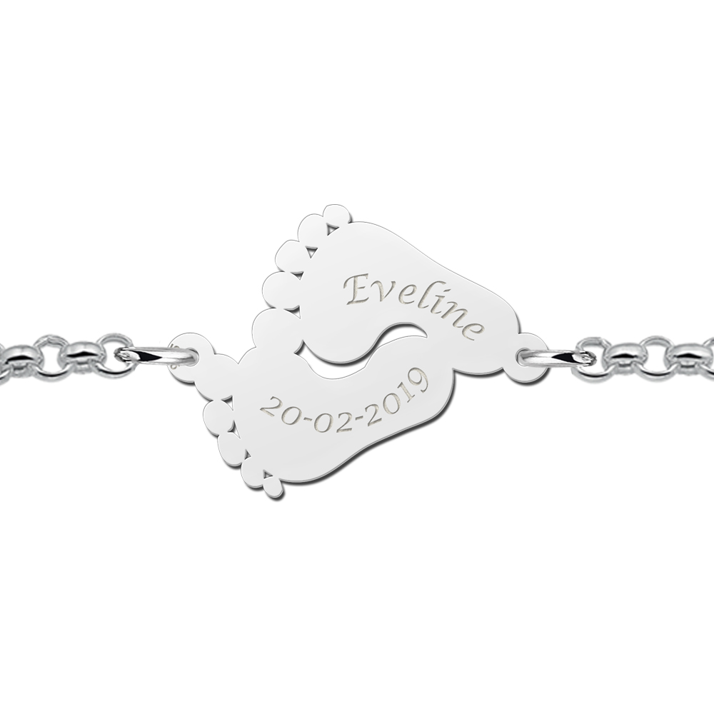 Silver personalised bracelet with baby feet