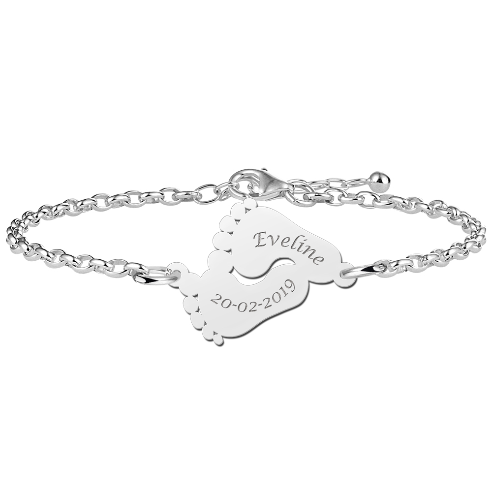 Silver personalised bracelet with baby feet