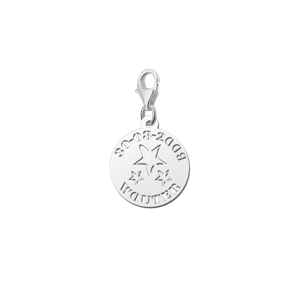Silver baby charm stars name and date