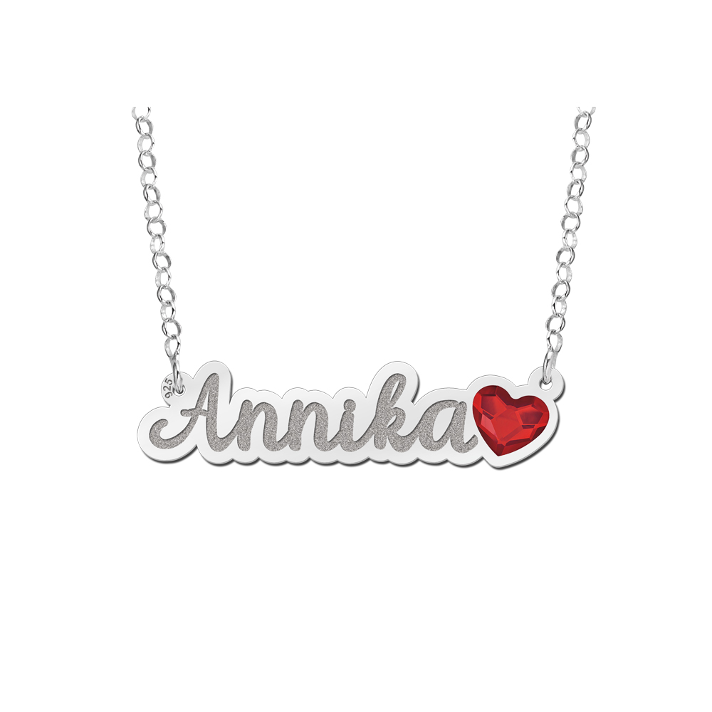 Silver name necklace with heart stone model Annika