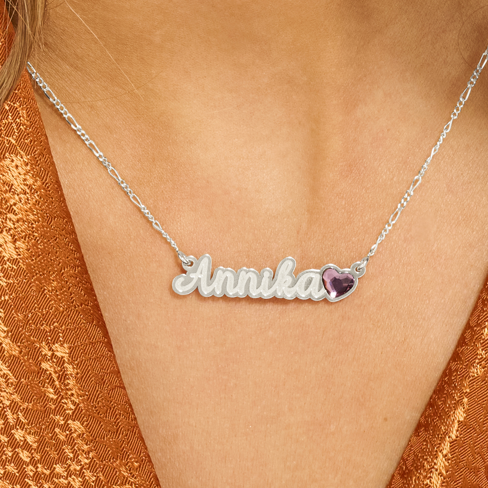 Silver name necklace with heart stone model Annika