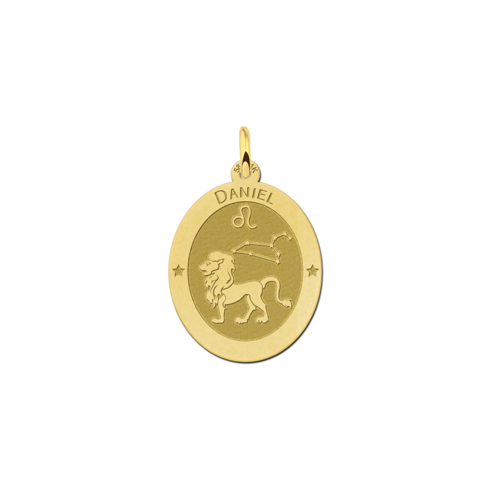 Golden oval zodiac pendant Leo