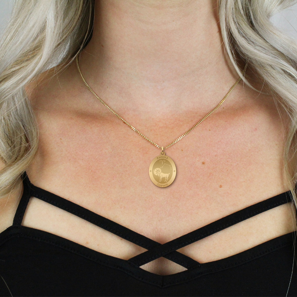 Golden oval zodiac pendant Leo