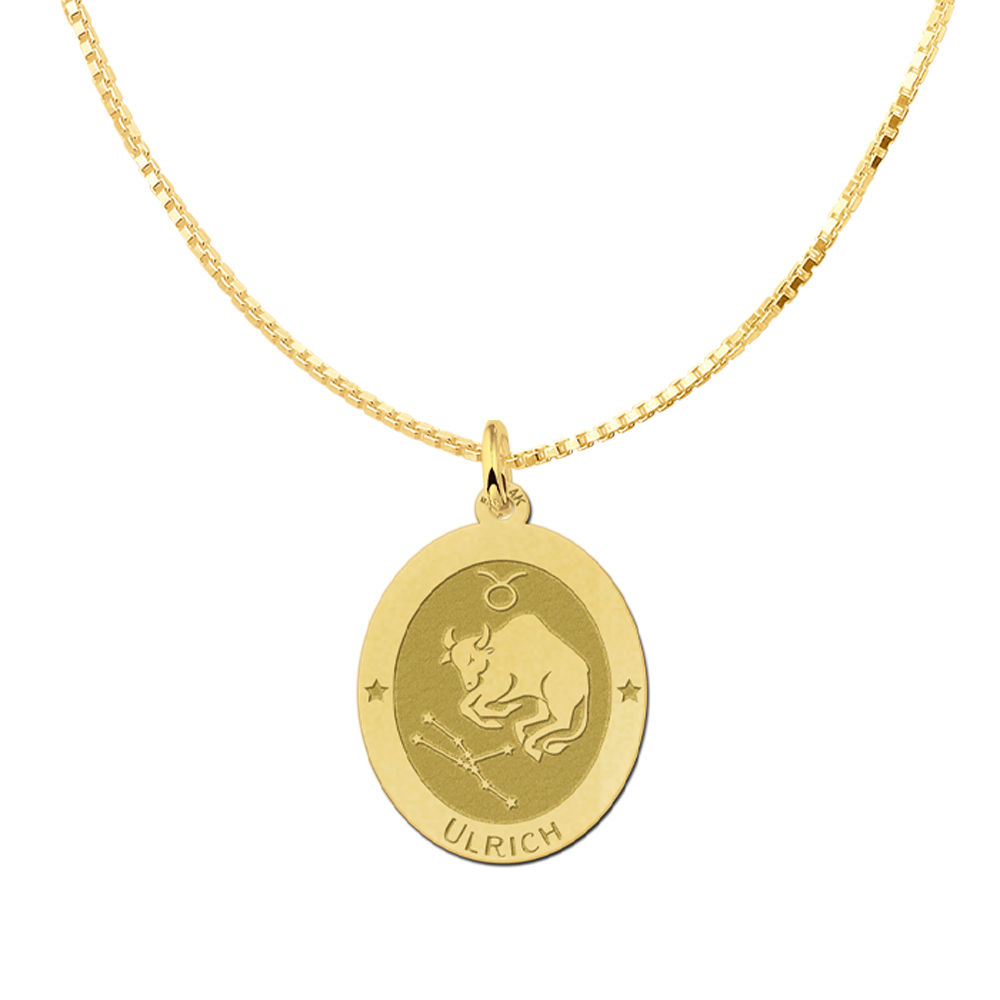 Golden oval zodiac pendant Leo