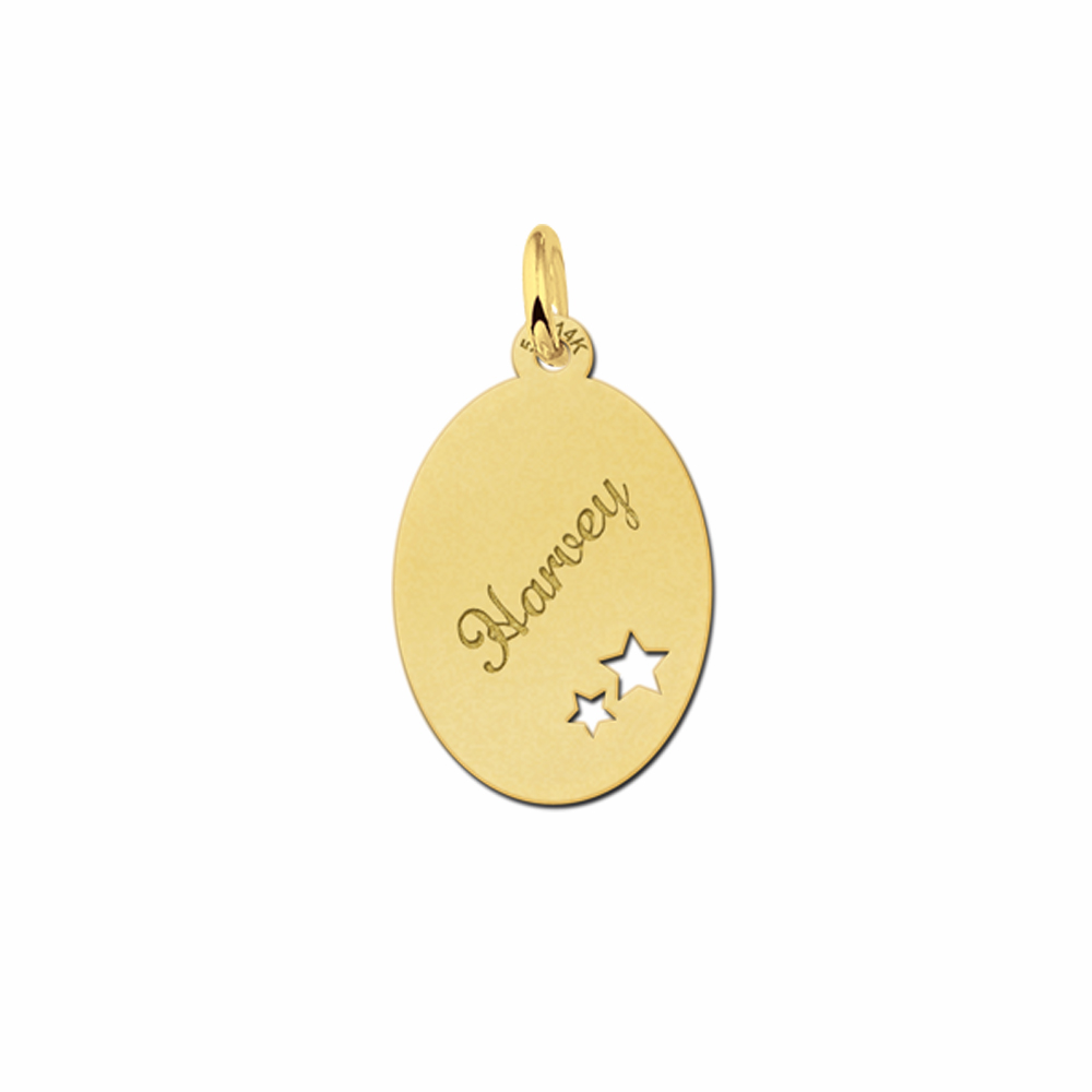 Golden Oval Pendant with Name and Stars