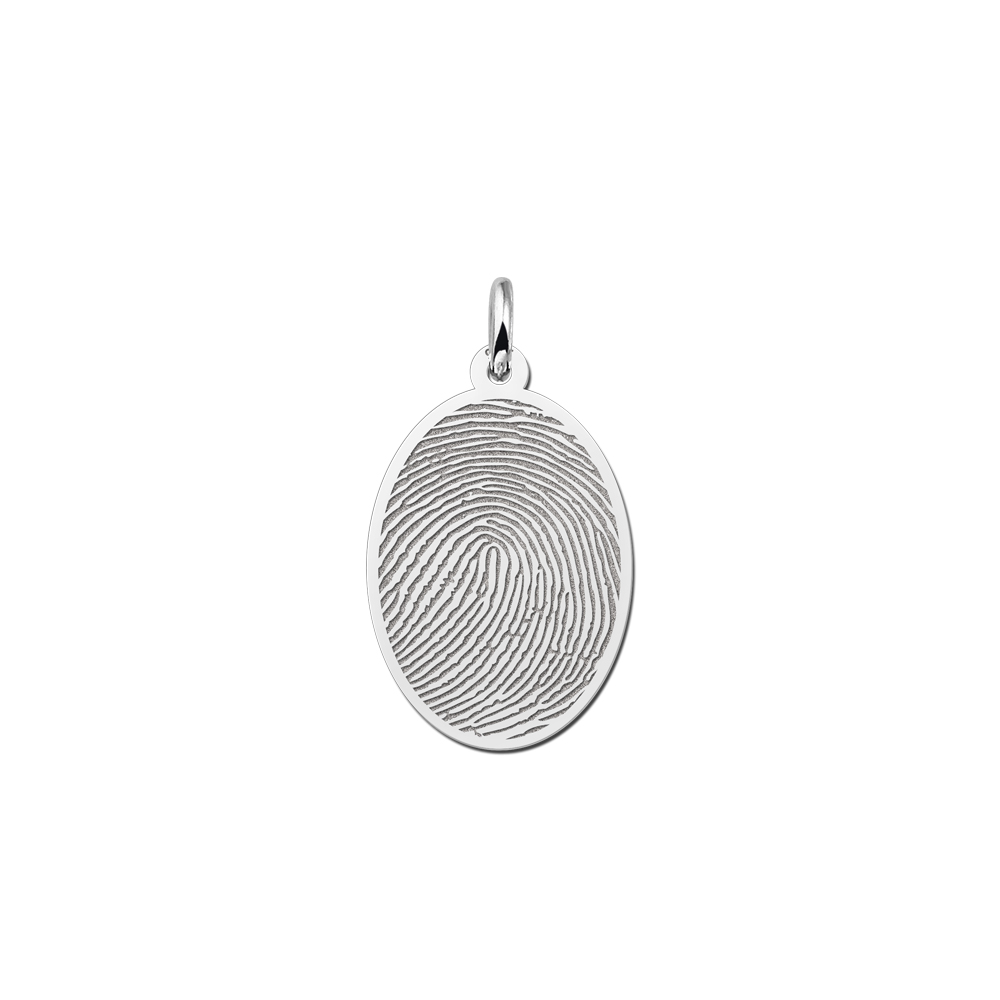 Silver oval pendant with full fingerprint