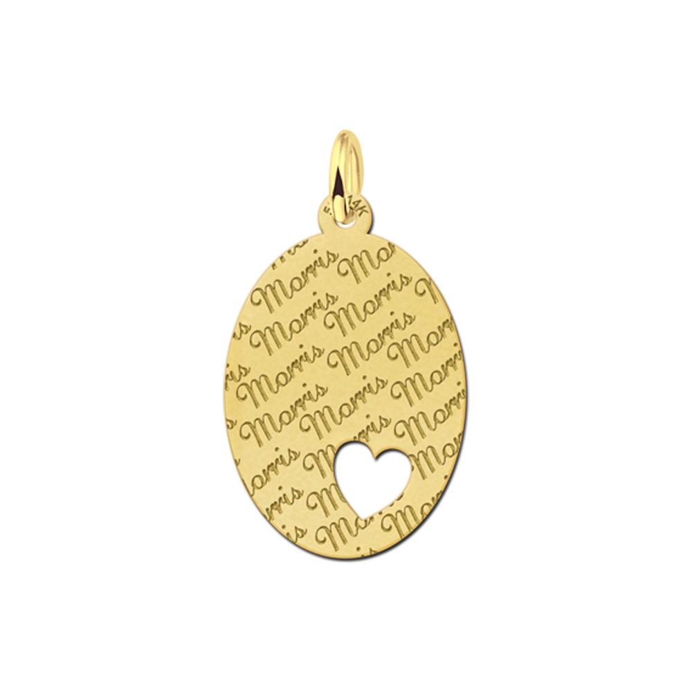Golden Oval Necklace Engraved with Small Heart Large