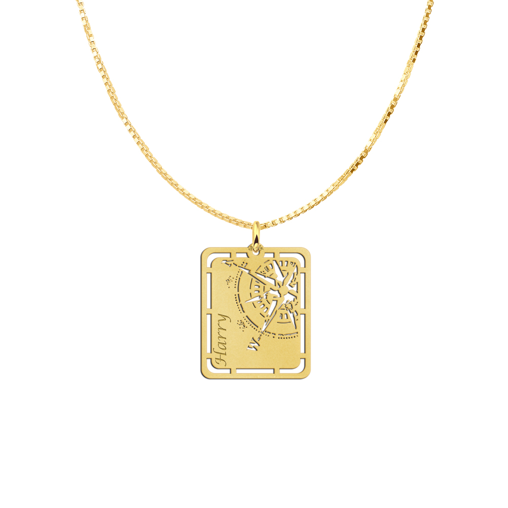 Gold Men's Pendant with Compass