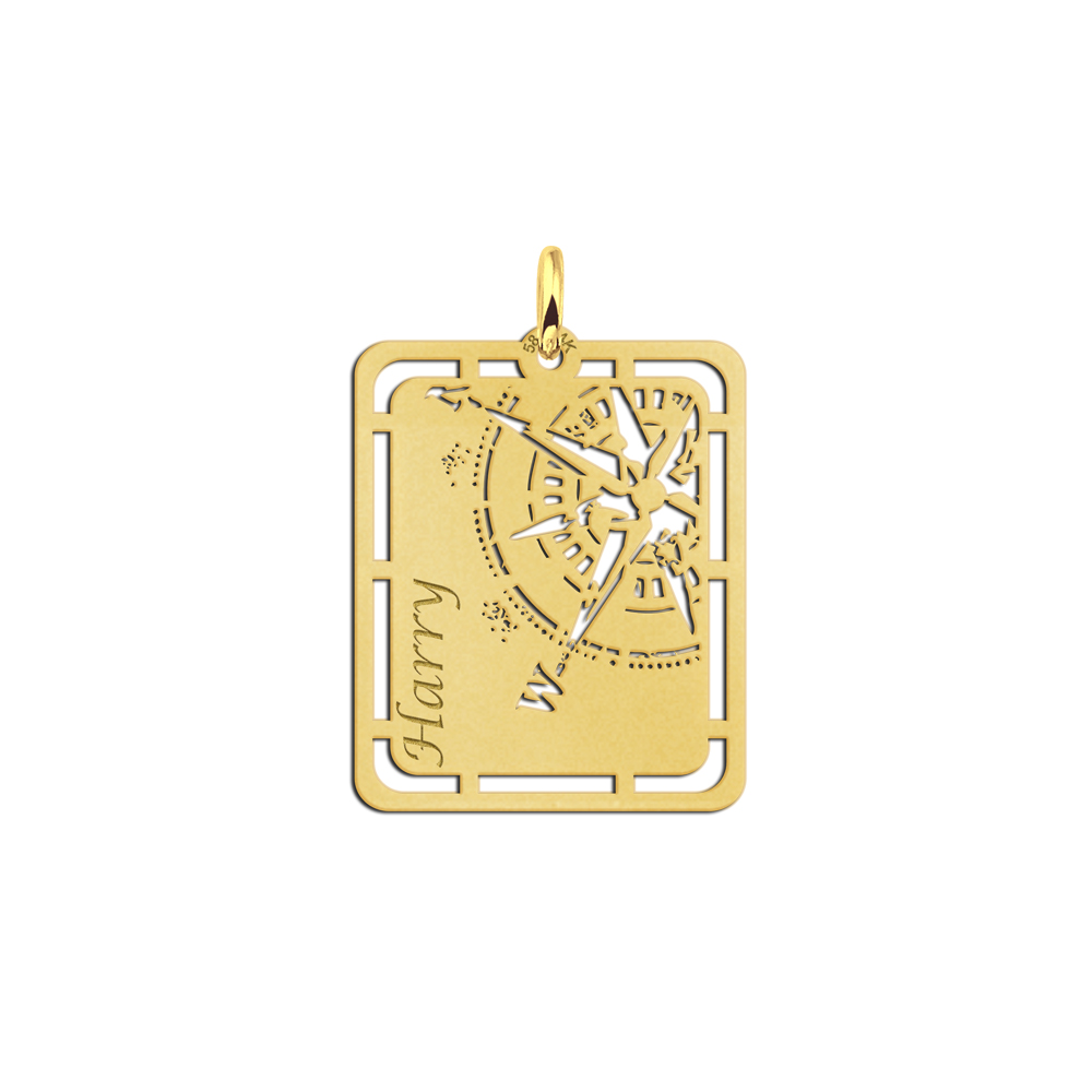 Gold Men's Pendant with Compass