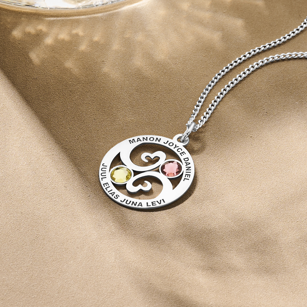 Family pendant with silver stones
