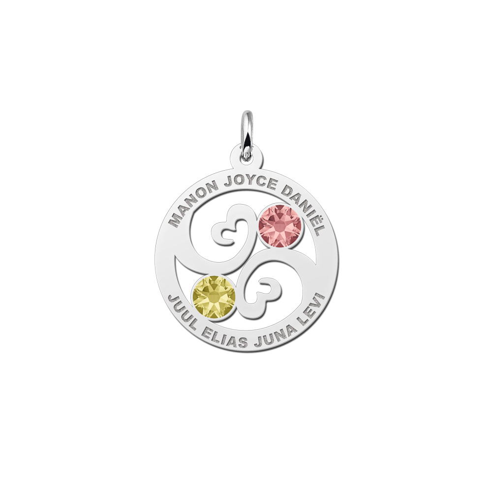 Family pendant with silver stones
