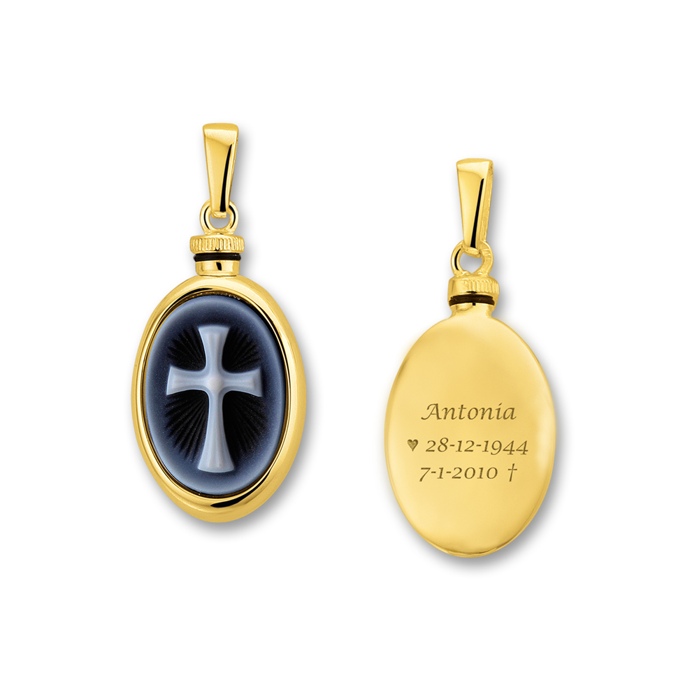 Golden Oval Pendant with Blue Cameo 'Latin Cross'