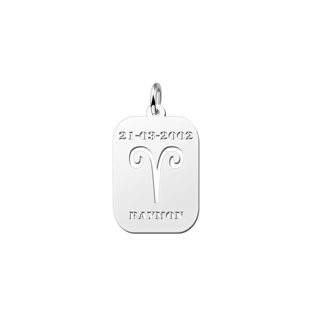 Silver zodiac rectangular namependant Aries