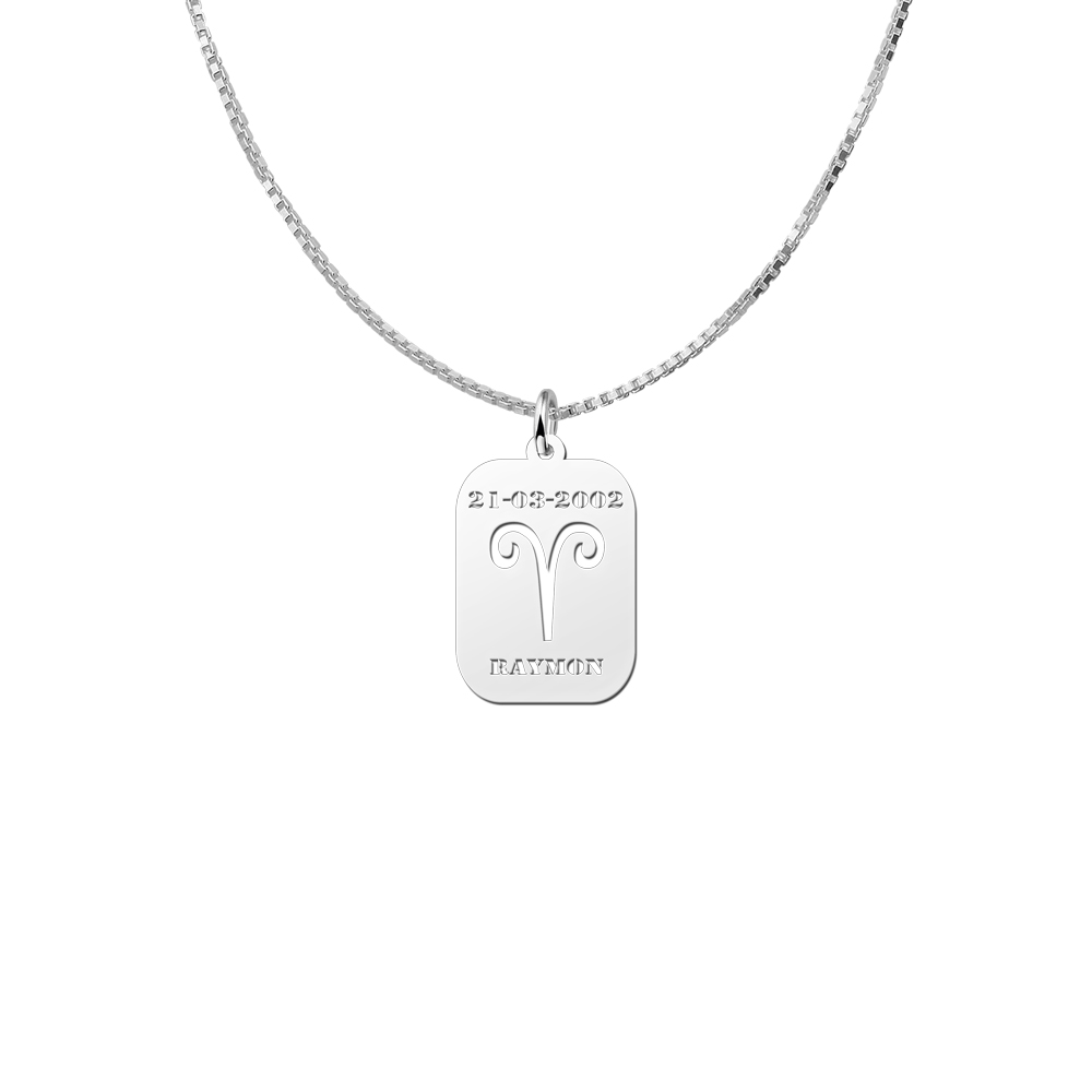 Silver zodiac rectangular namependant Aries