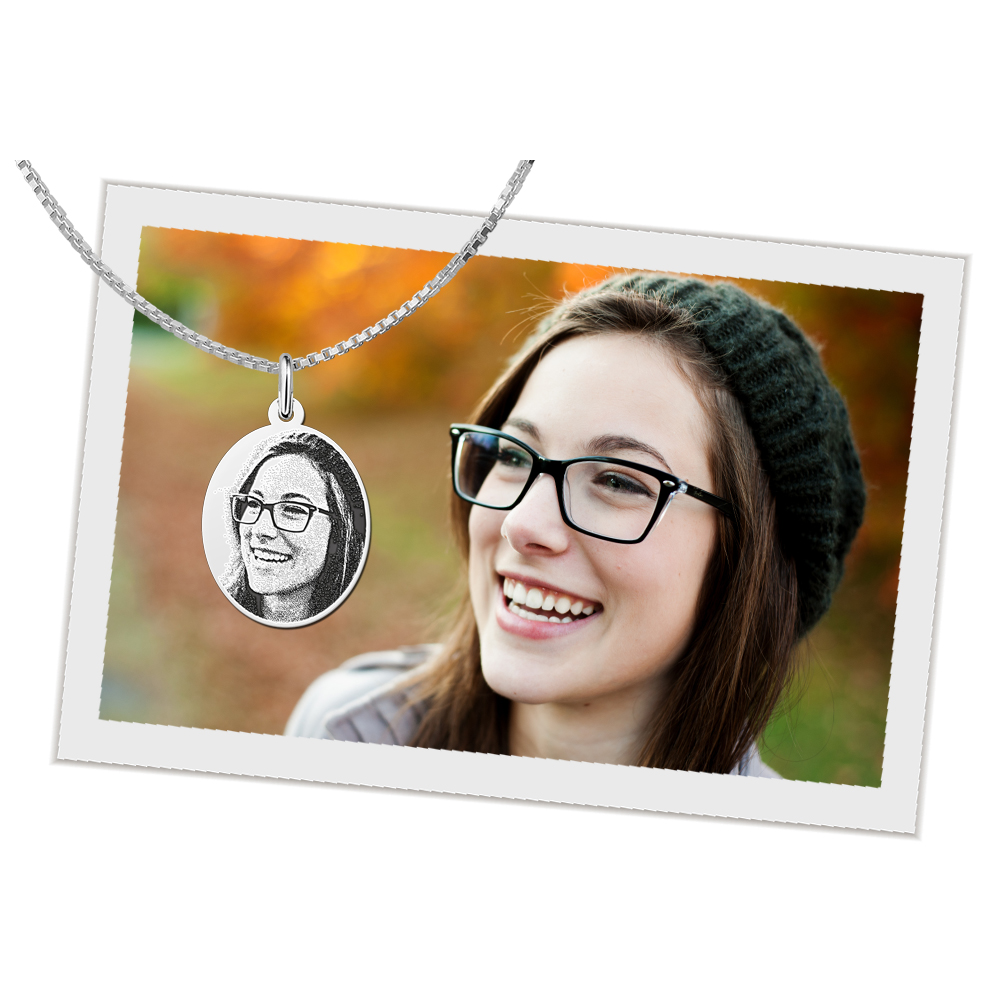 Silver photo pendant oval