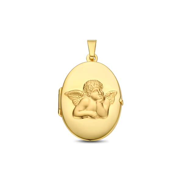 Gold medallion oval with a guardian angel