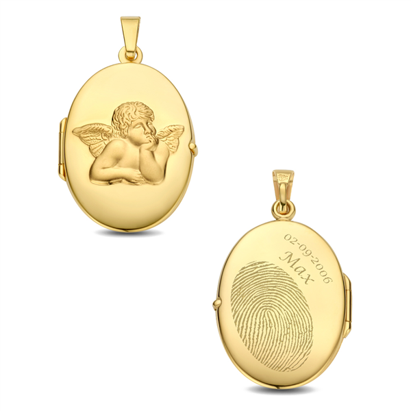 Gold medallion oval with a guardian angel