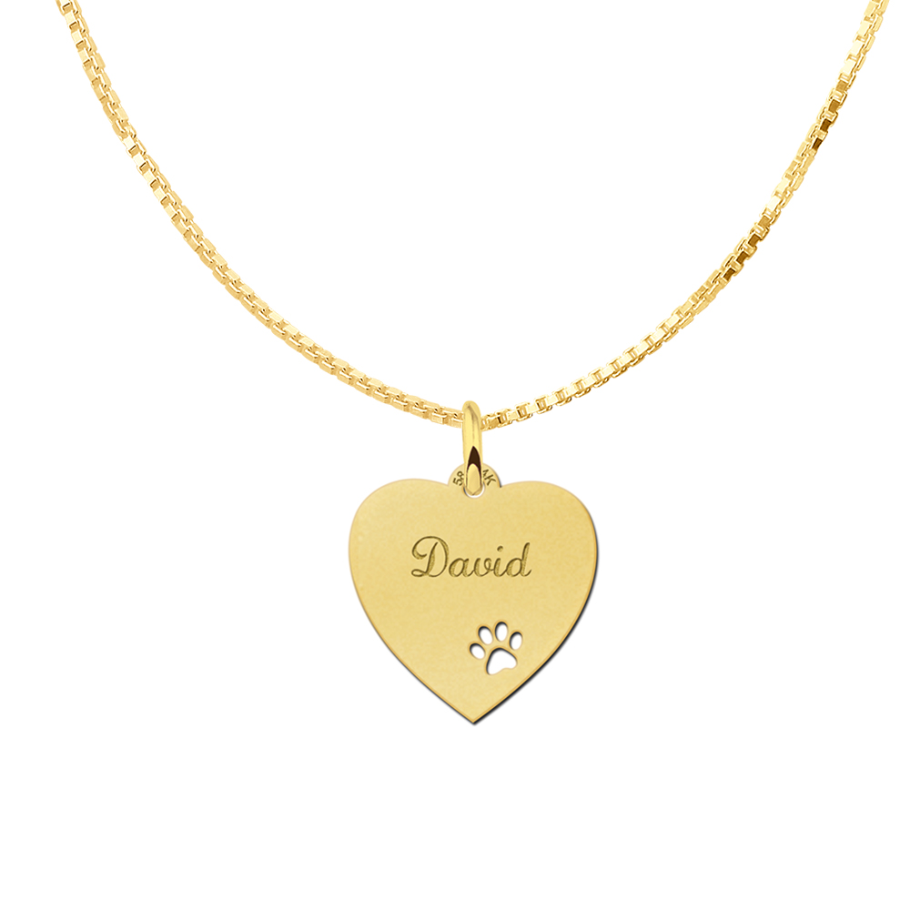 Engraved Gold Heart Necklace with Dog Paw