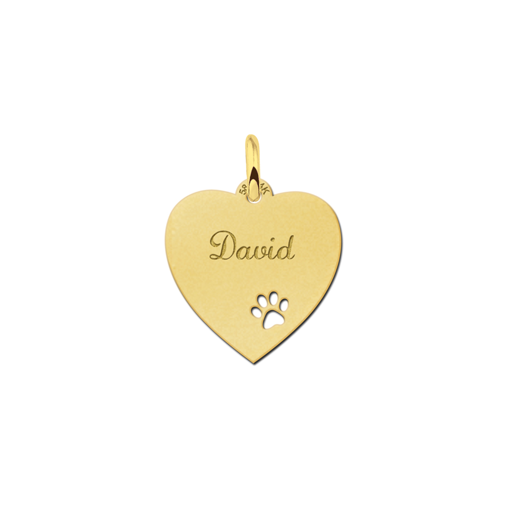 Engraved Gold Heart Necklace with Dog Paw