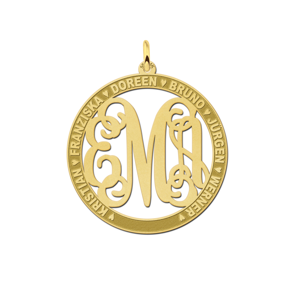 Gold Monogram Pendant with Names, Large