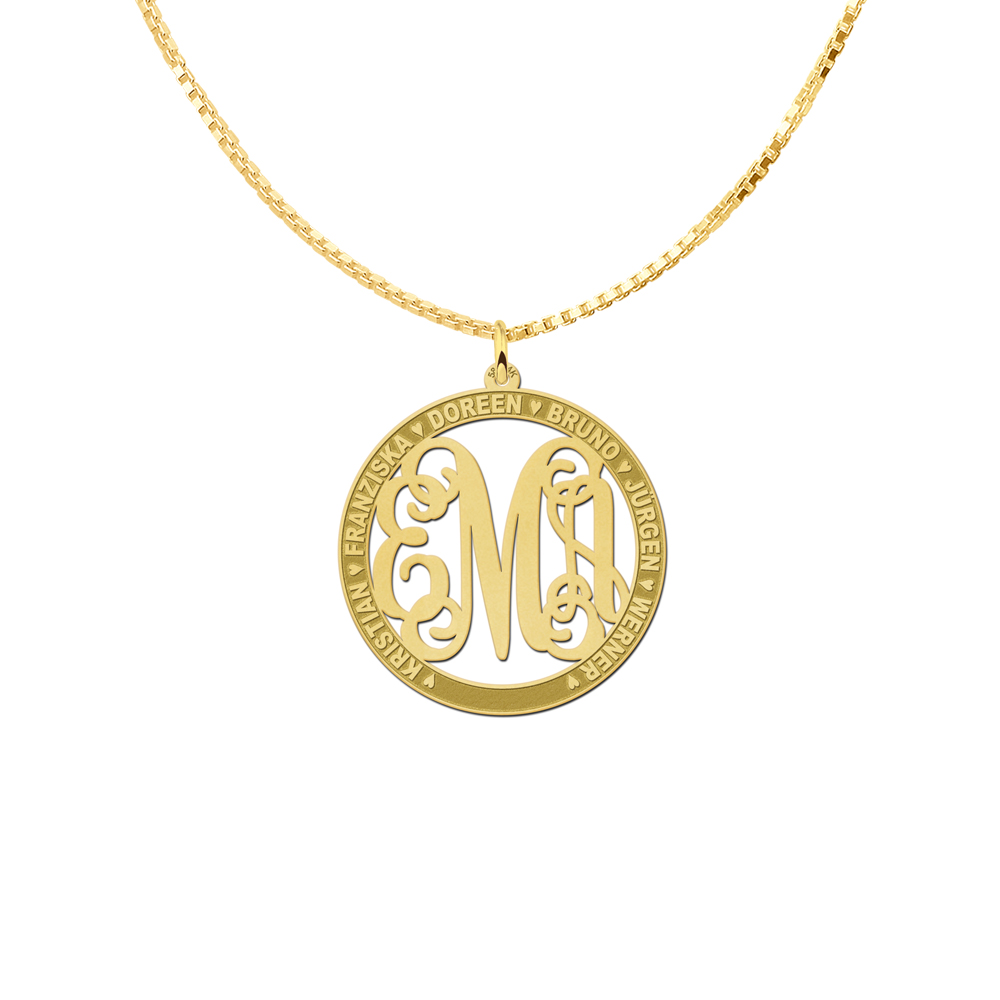 Gold Monogram Pendant with Names, Large