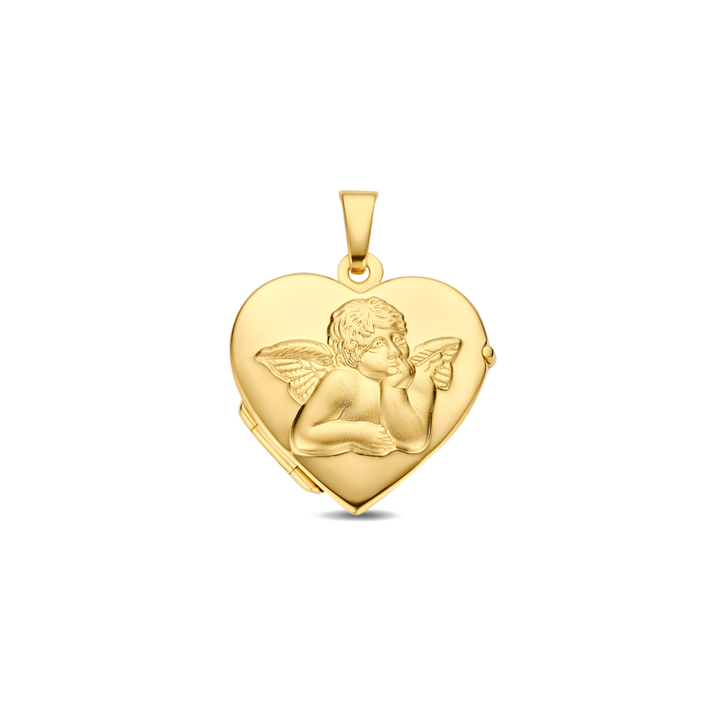 Gold heart medallion with an guardian angel