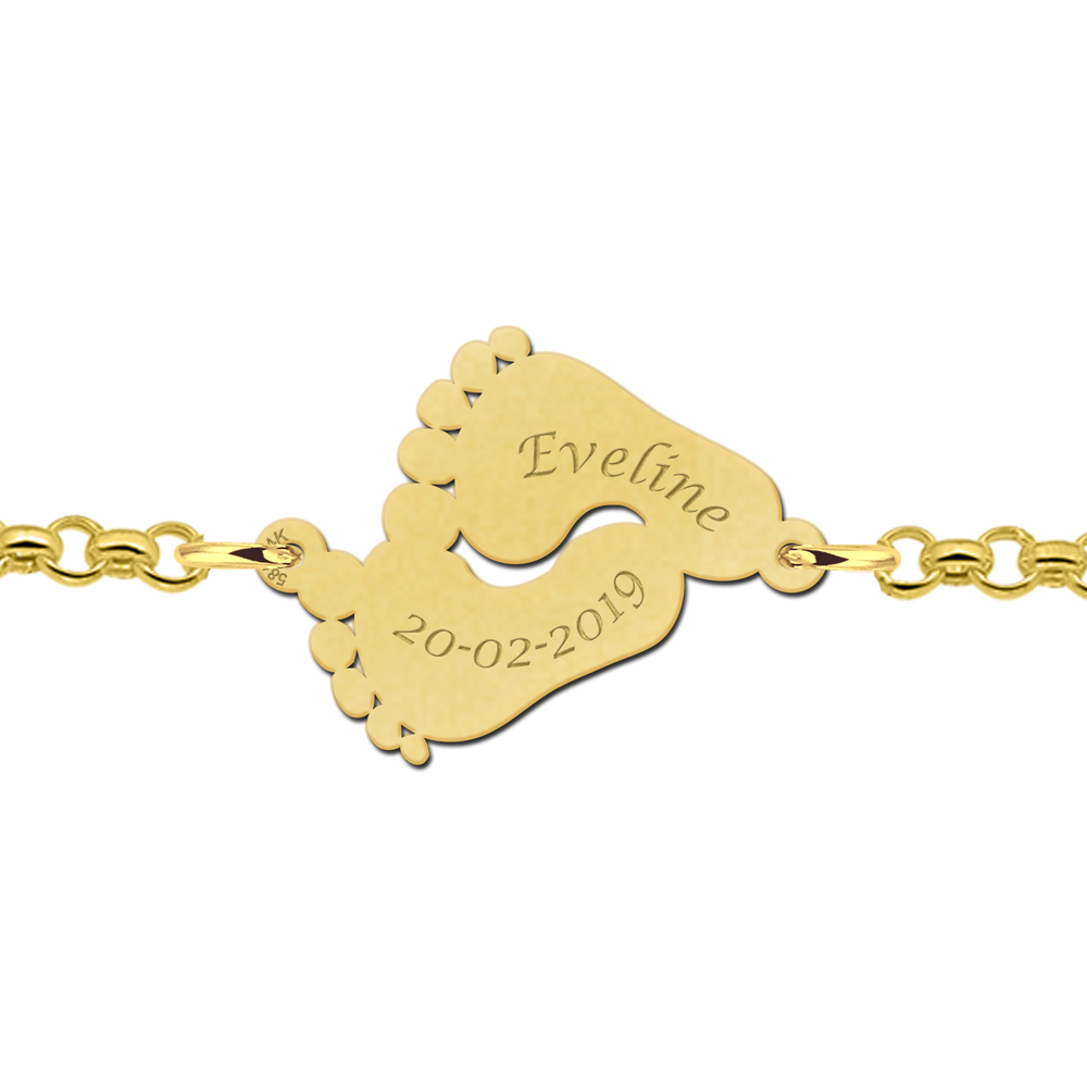 Golden personalised bracelet with baby feet
