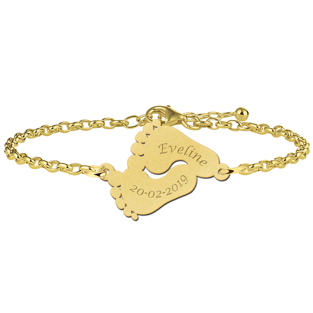 Golden personalised bracelet with baby feet