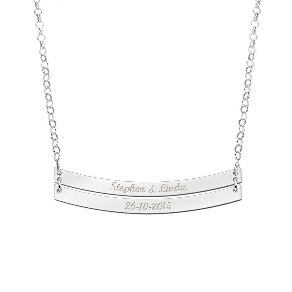 Double Silver Bar Necklace Rounded