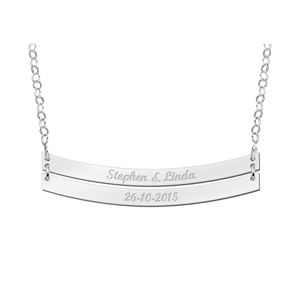 Double Silver Bar Necklace Rounded