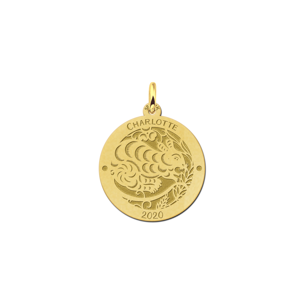 Gold round chinese zodiac pendant rat