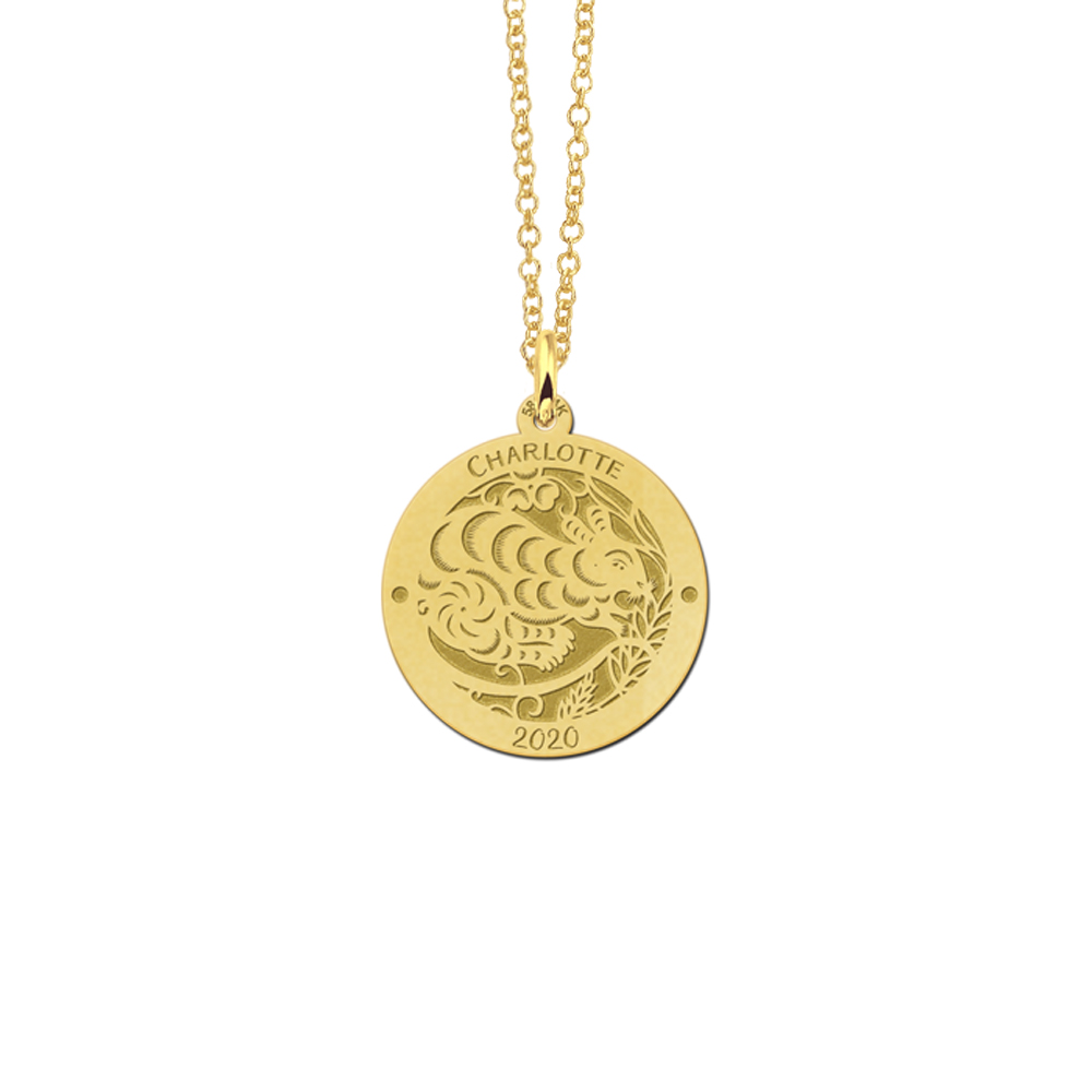 Gold round chinese zodiac pendant rat