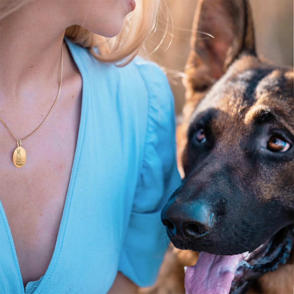 Gold pet necklace with engraving German Shepherd
