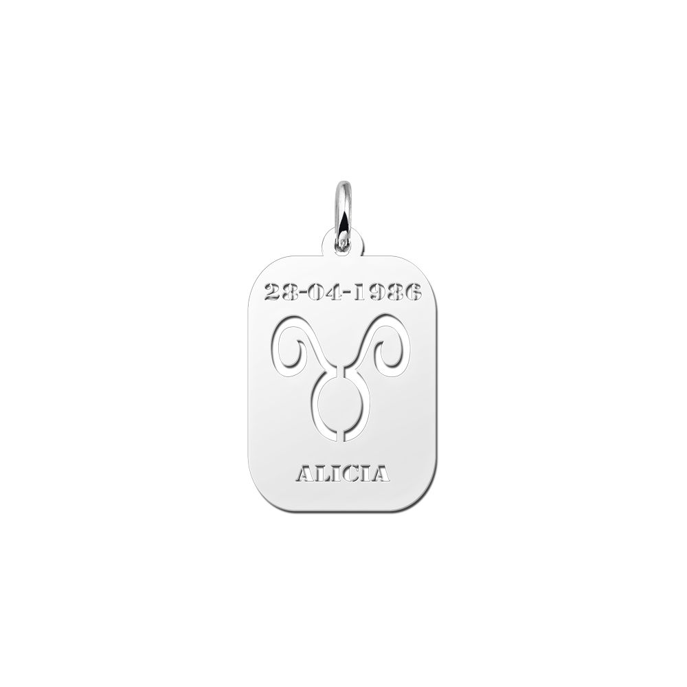 Silver zodiac rectangular namependant Taurus