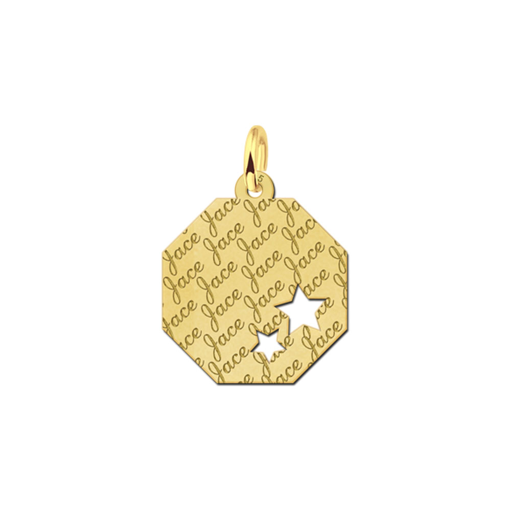 Angled gold-plated pendant with name pattern and stars