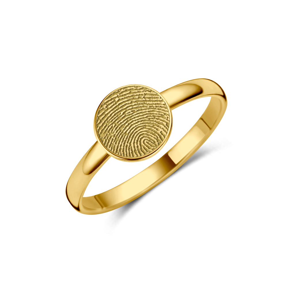 Gold round signet ring with fingerprint
