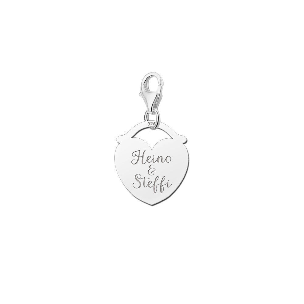 Silver charm Heart with two names