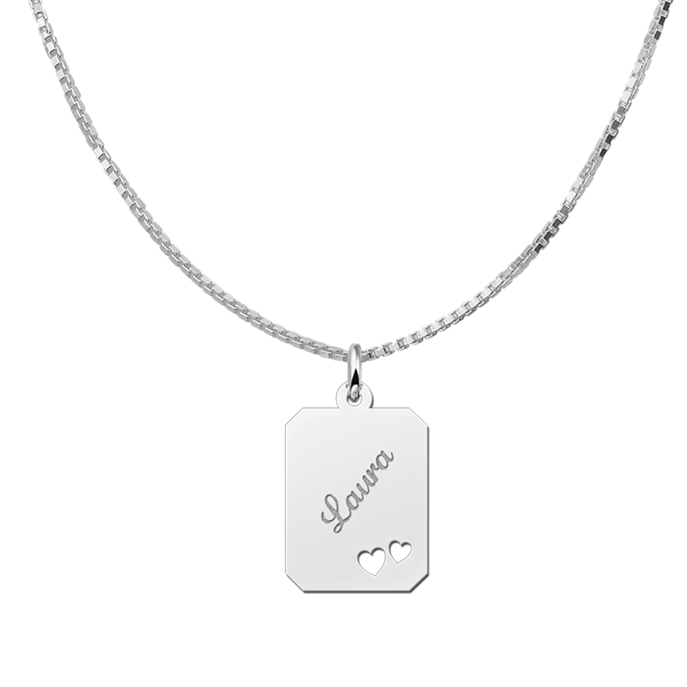 Personalised Silver Necklace with Name and Two Hearts
