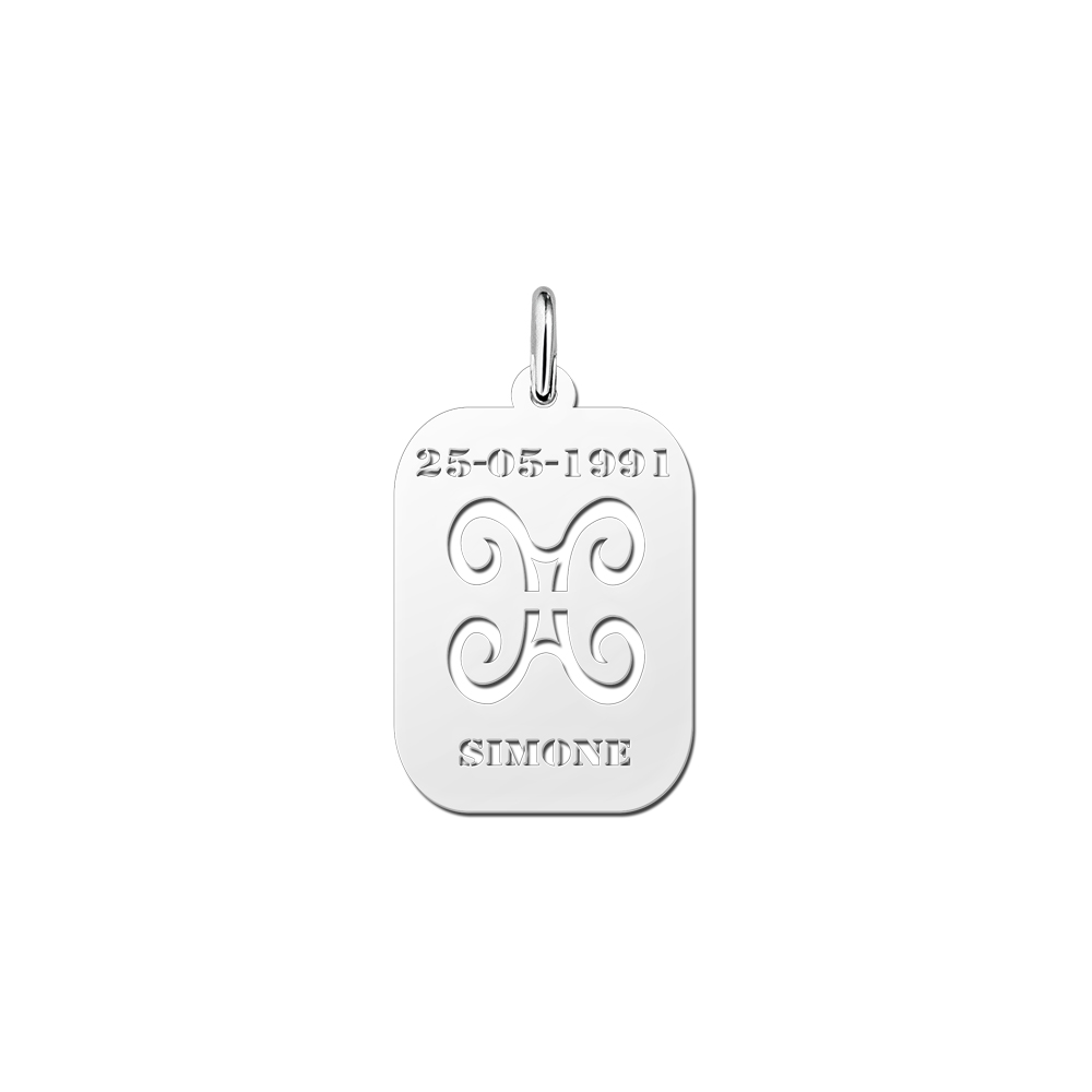 Silver zodiac rectangular namependant Gemini