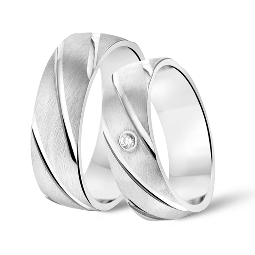Silver couples rings with cubic zirconia and brushed finish