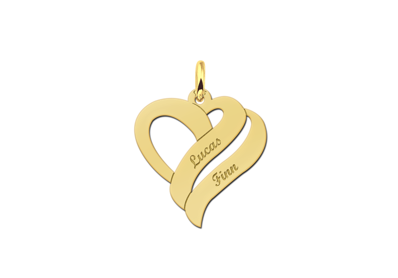 Gold plated pendant heart shaped for two names Small